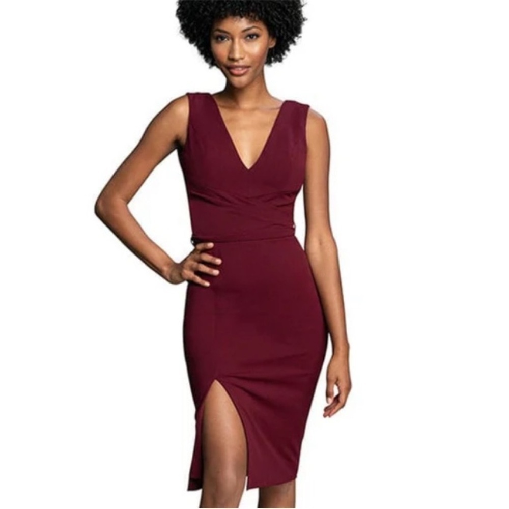 Dress the Population Alessia Midi Dress in Burgundy Red Size S